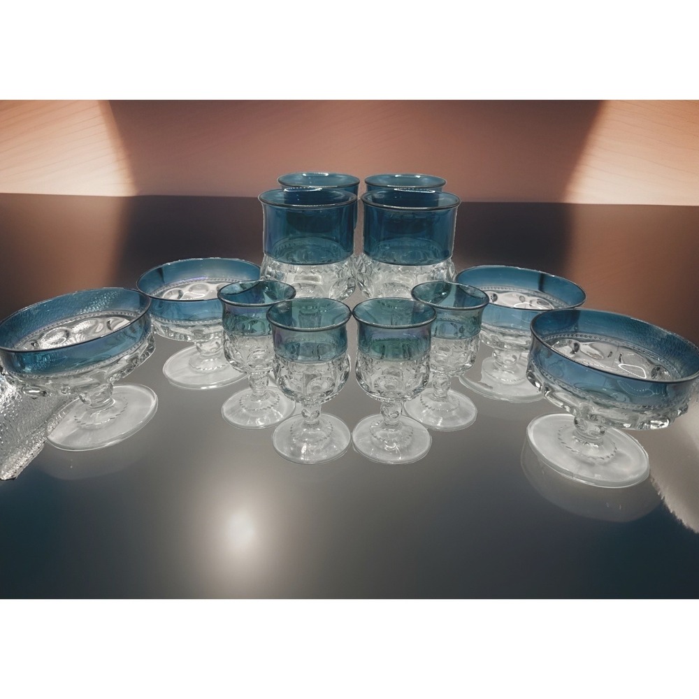 Blue Crown By Colony Set 4 Wine Cup, Water Goblet, Dessert Dish (12 Pieces)
